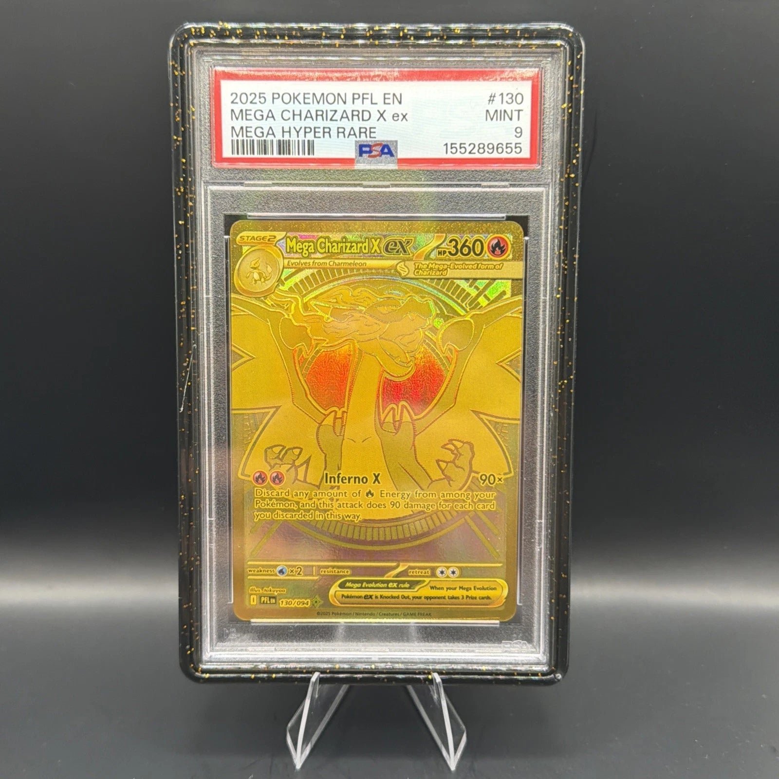 Pokemon 2025 Mega Charizard X ex 130/094 Gold Hyper Rare Phantasmal Flames PSA 9
