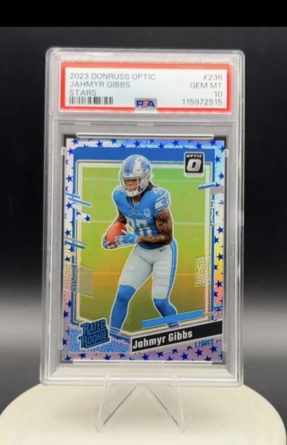 2023 Panini Donruss Optic - Rated Rookie Jahmyr Gibbs #236 Stars Prizm PSA 10