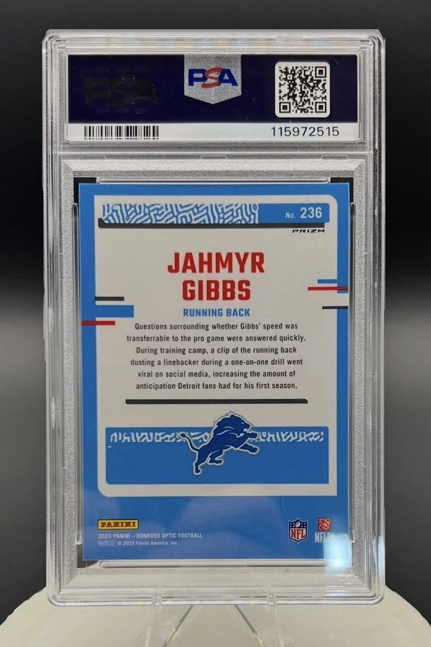 2023 Panini Donruss Optic - Rated Rookie Jahmyr Gibbs #236 Stars Prizm PSA 10 - Image 2