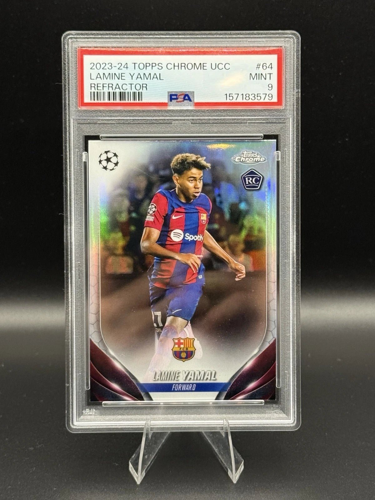 2023-24 Topps Chrome UCC Lamine Yamal #64 Refractor (RC) Rookie PSA 9