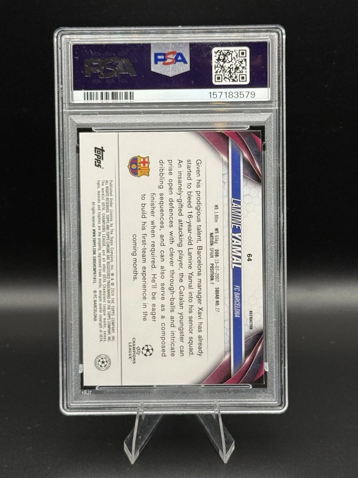 2023-24 Topps Chrome UCC Lamine Yamal #64 Refractor (RC) Rookie PSA 9 - Image 2