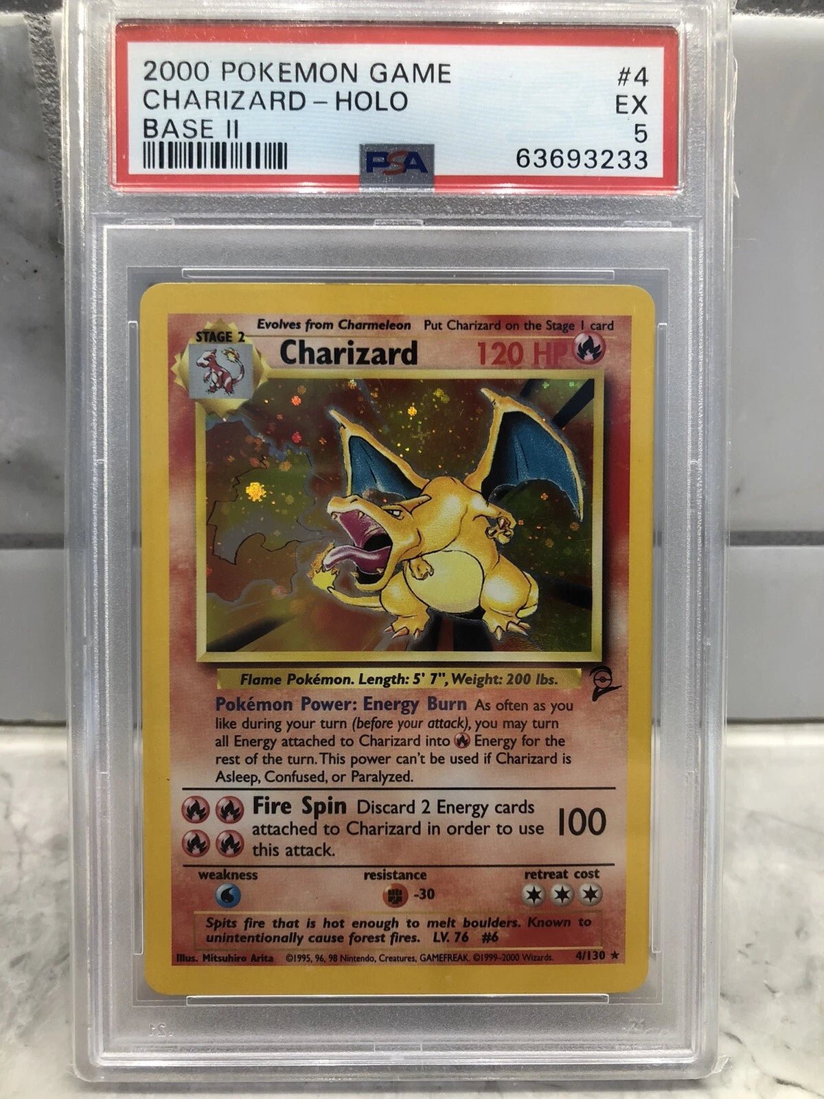 2000 Pokemon TCG - Base Set 2 II - Holo Charizard #4 - PSA 5 EX